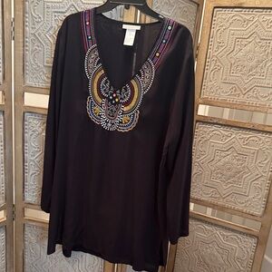 La Blanca Black Tunic with Colorful Embroidery